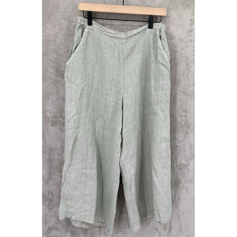 Match Point Linen Pants‎ Womens Large Green Wide Linen Lagenlook Made USA
